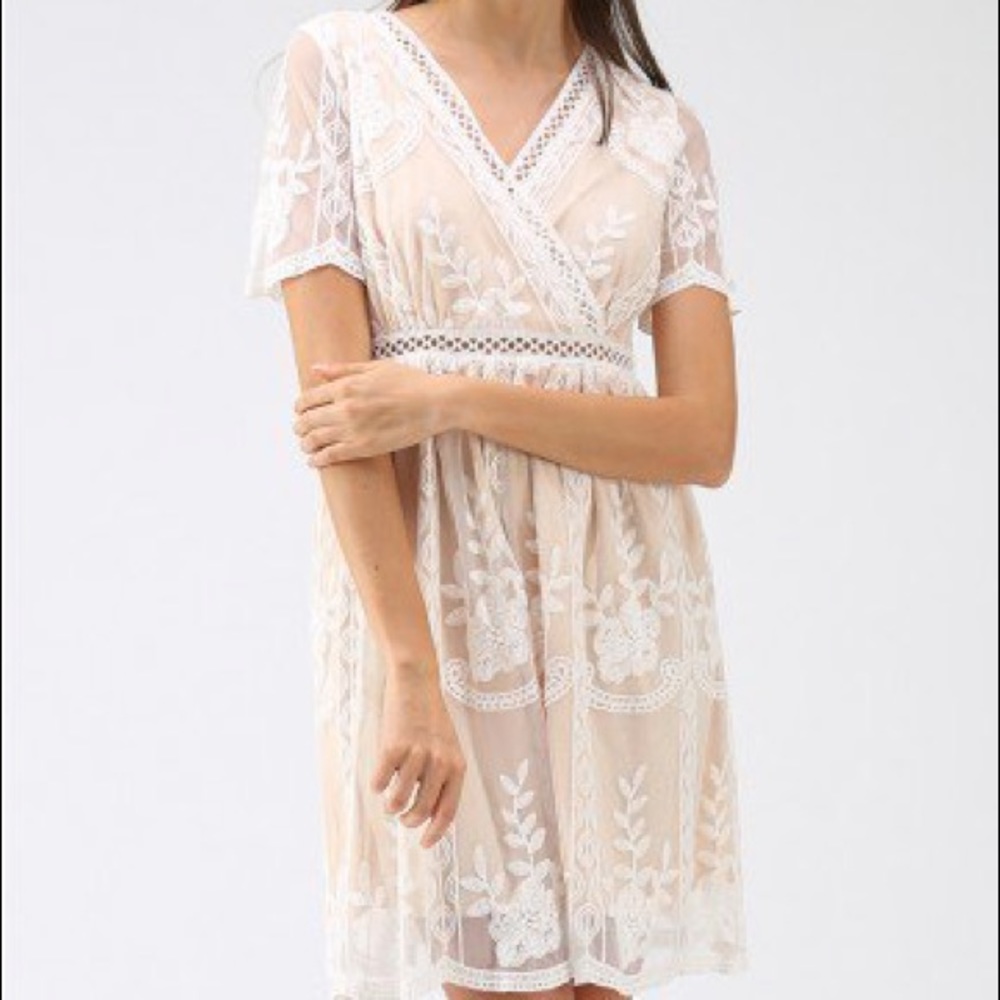 Floral Embroidered Mesh Dress